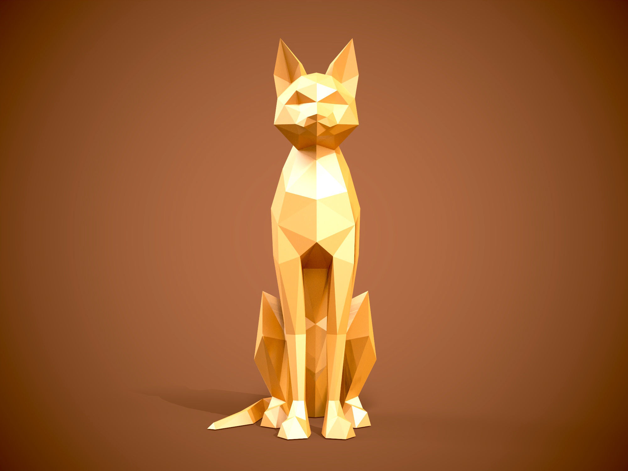 Low Poly Cat 3d model and Pepakura 3D print model_2