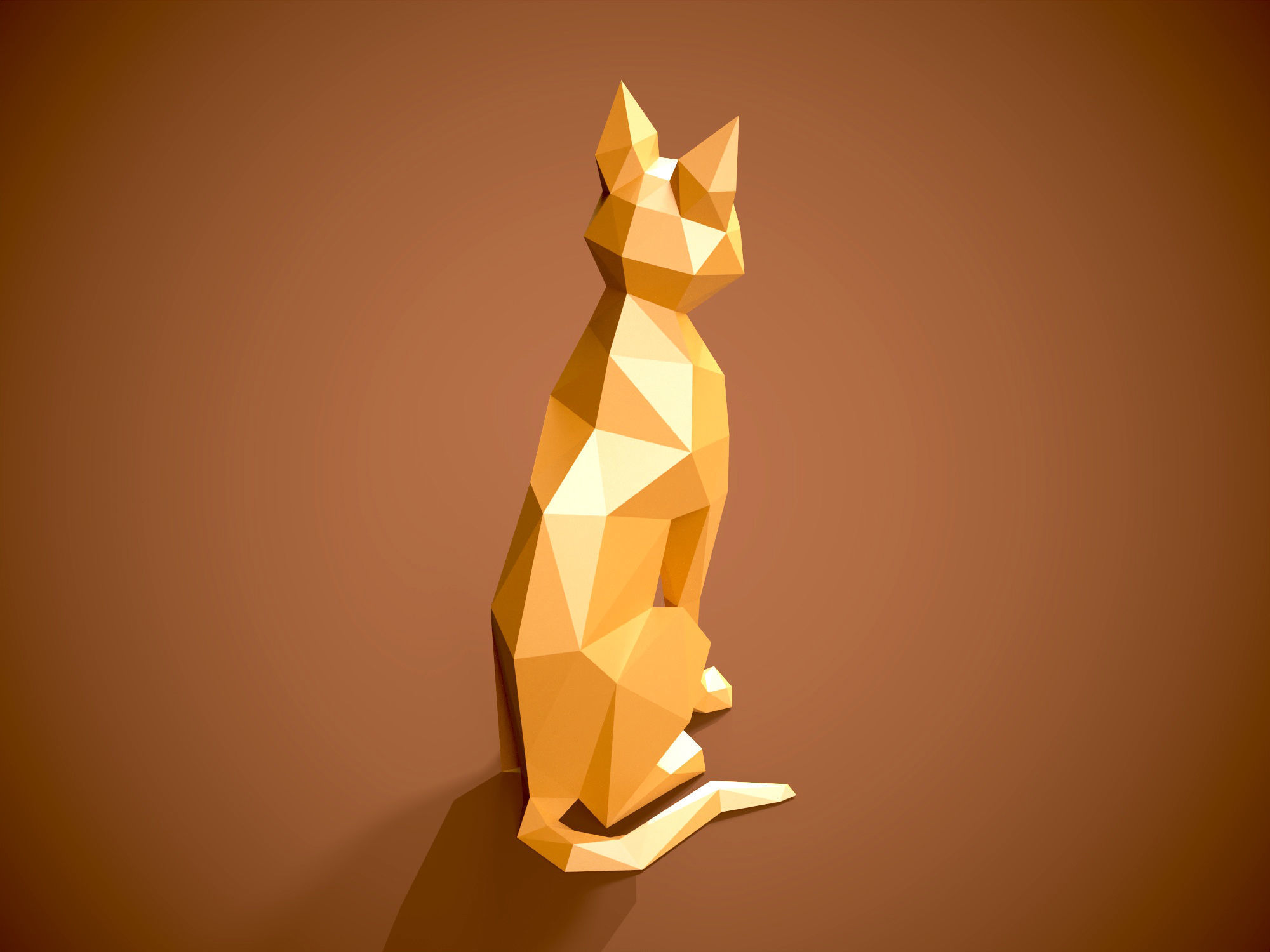 Low Poly Cat 3d model and Pepakura 3D print model_5