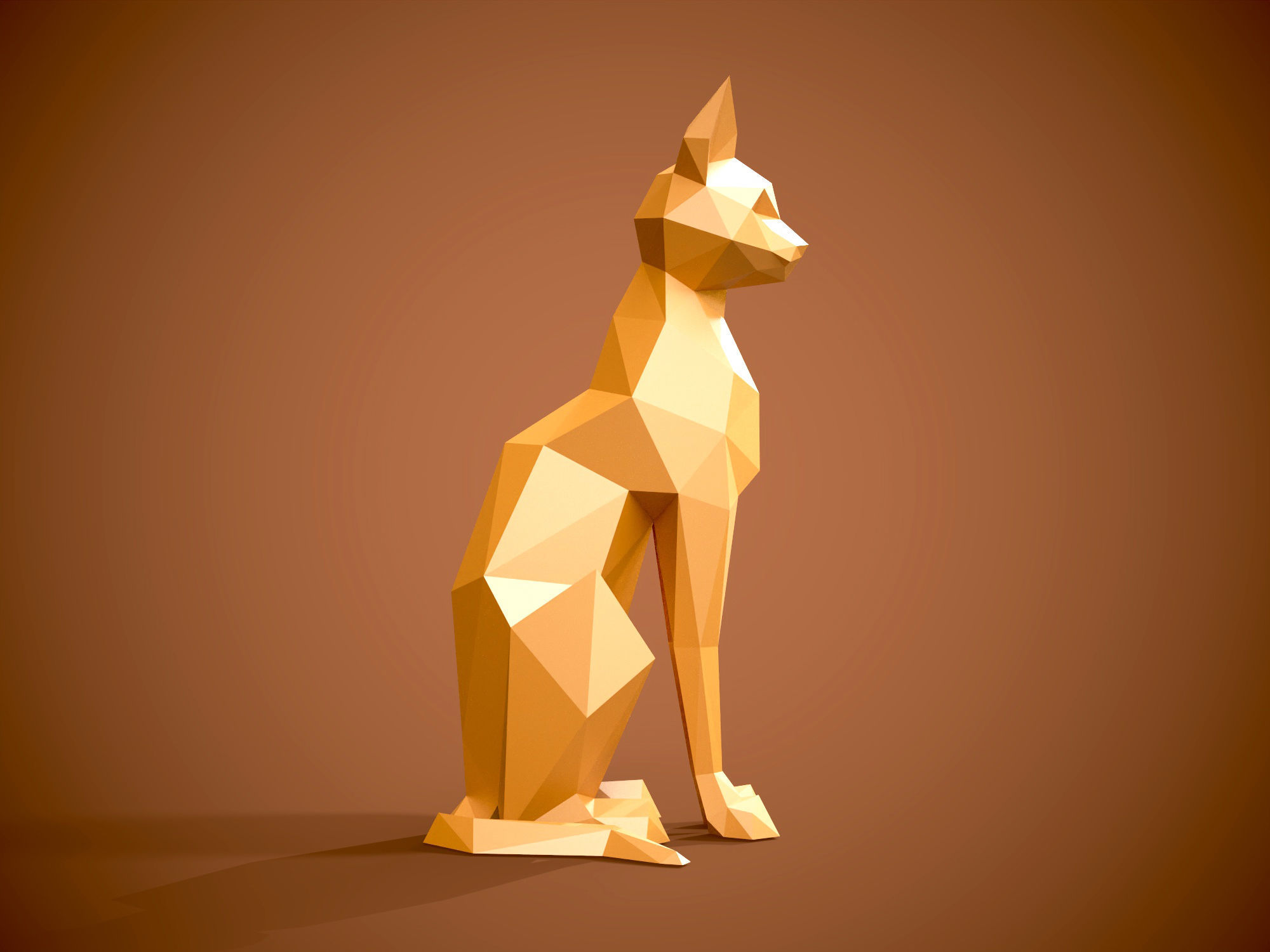 Low Poly Cat 3d model and Pepakura 3D print model_6