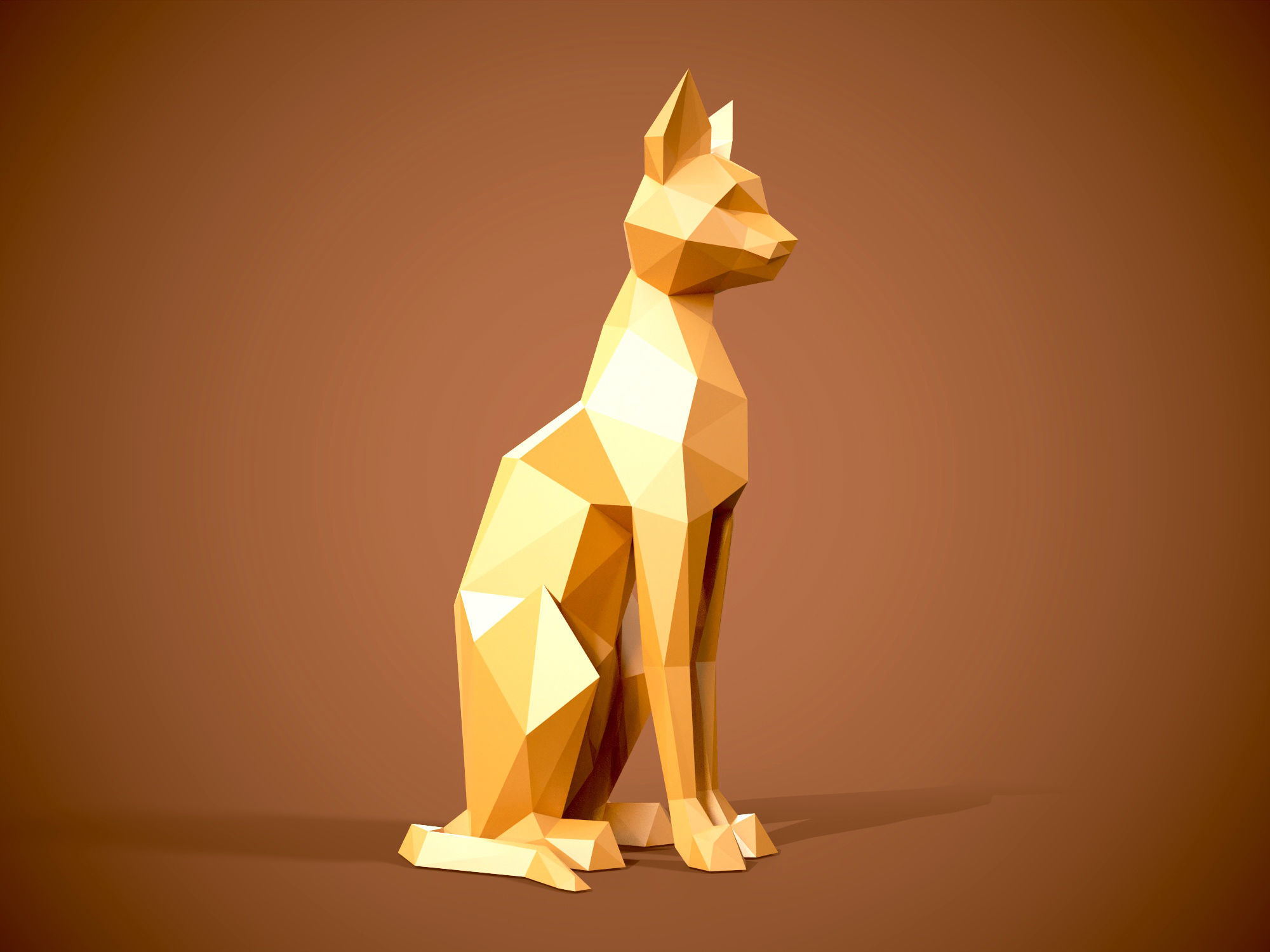 Low Poly Cat 3d model and Pepakura 3D print model_3