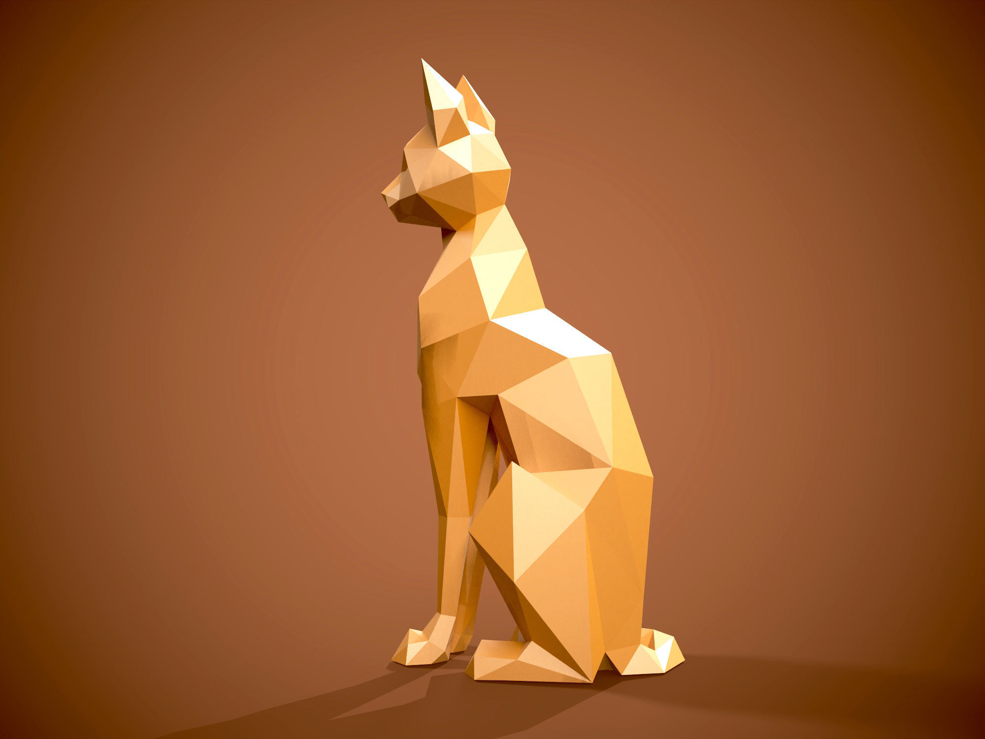 Low Poly Cat 3d model and Pepakura 3D print model_4
