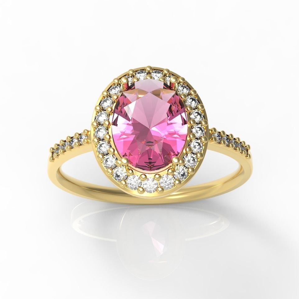 Oval cut ring whit diamonds Anel com pedra oval e diamantes   3D print model_2