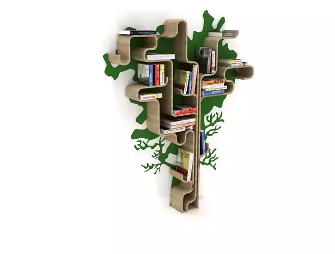3D Decorative Bookshelf With Tree Form 3D model