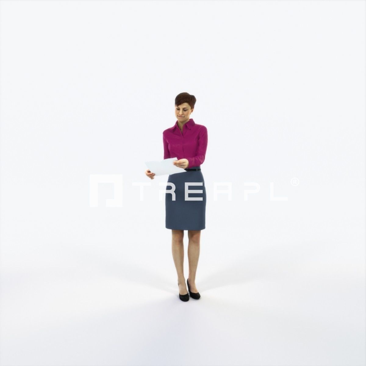 Luna 28L Documents Reading Reading Business Woman Low-poly 3D model_1