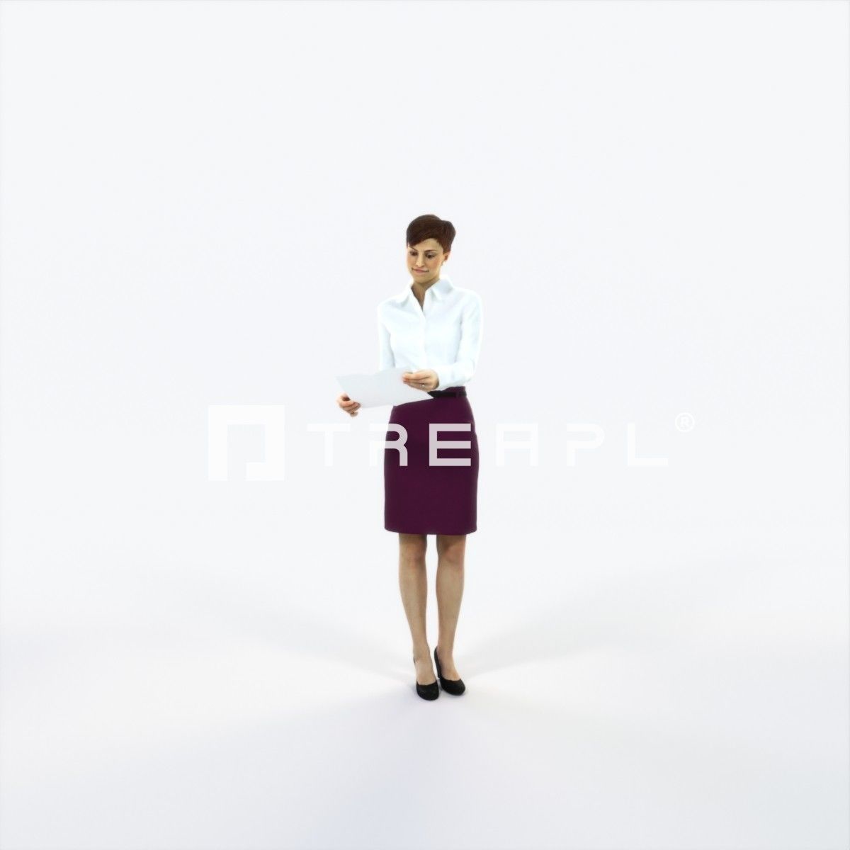 Luna 28I Documents Reading Reading Business Woman Low-poly 3D model_1