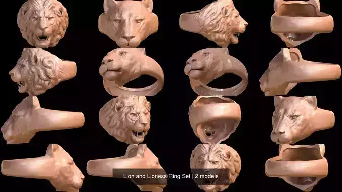 Lion and Lioness Ring Set 3D Model Collection