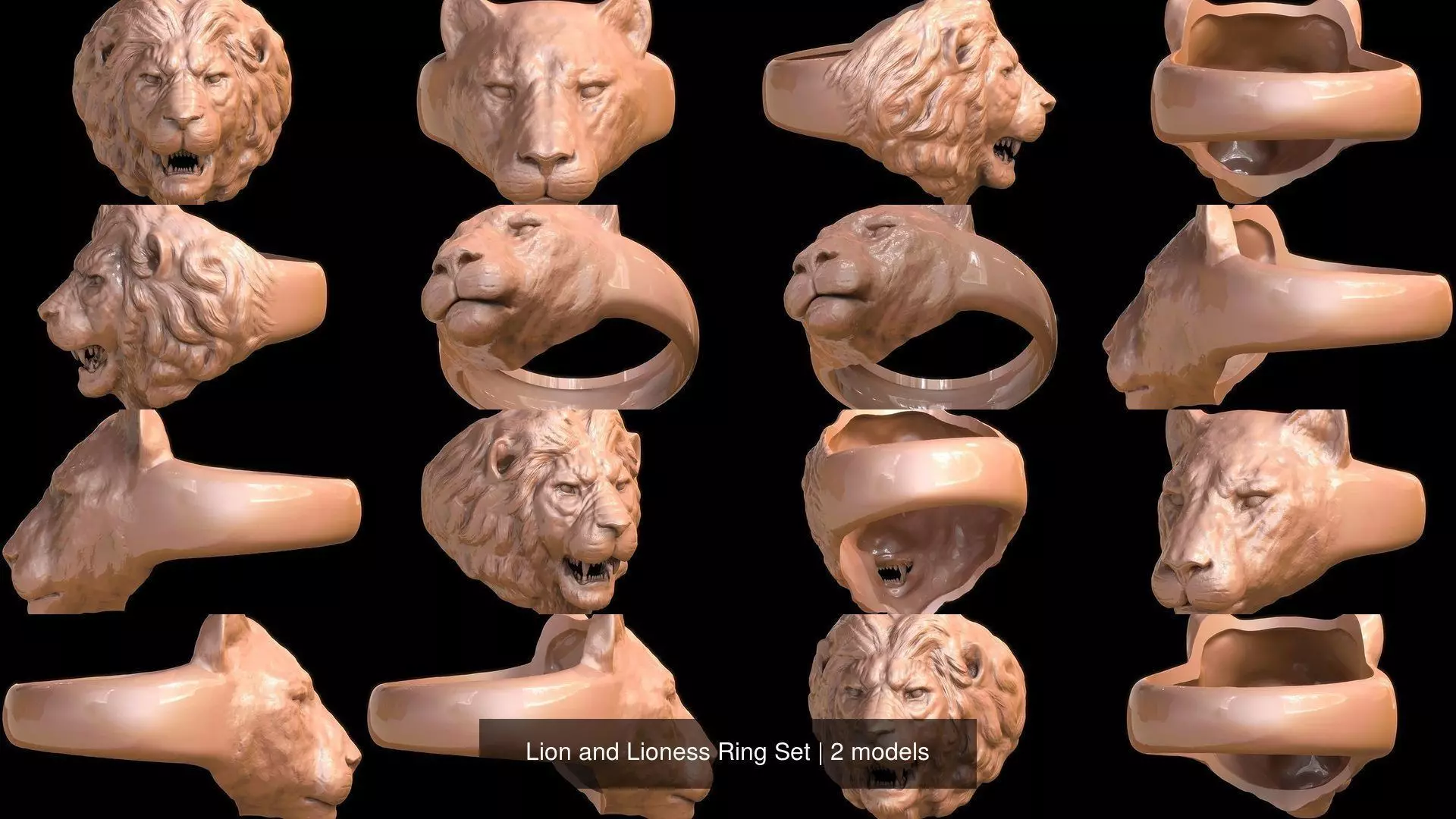 Lion and Lioness Ring Set 3D Model Collection_0