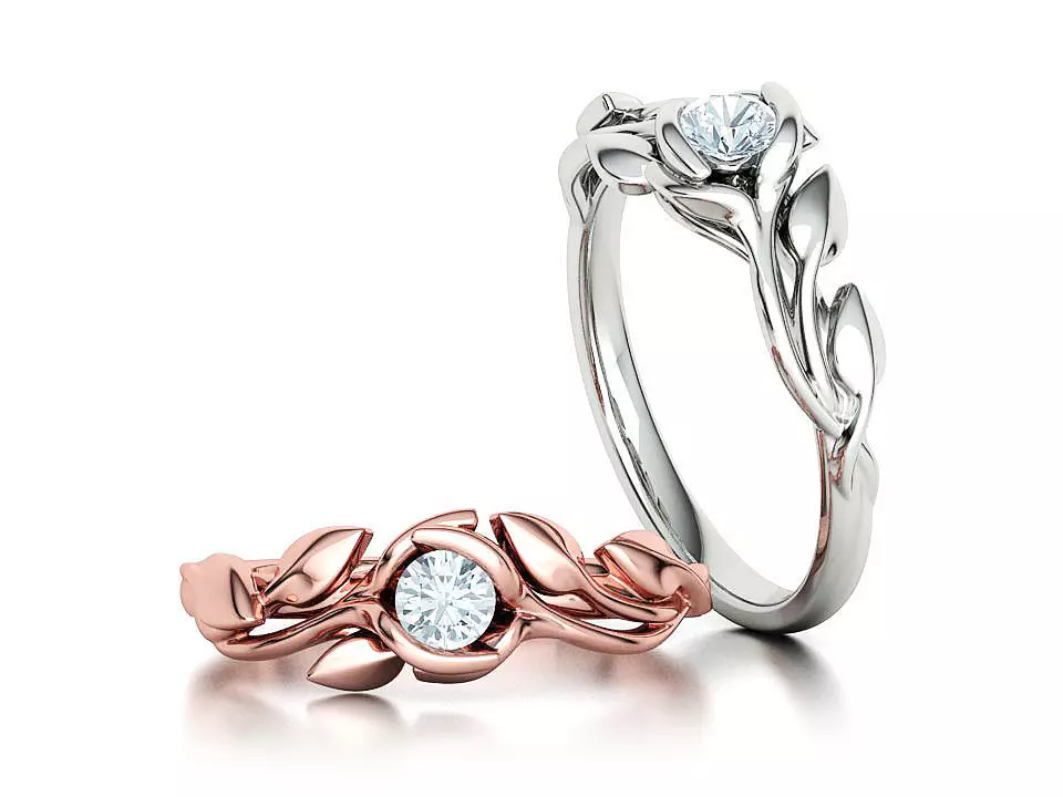 4mm Solitaire Leaves Floral Engagement Ring 3Dprint model 3D print model