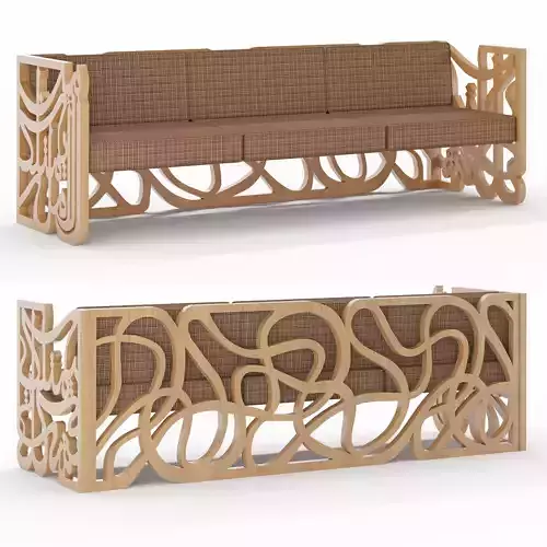 wooden sofa with arabic calligraphy 3D model 3D model
