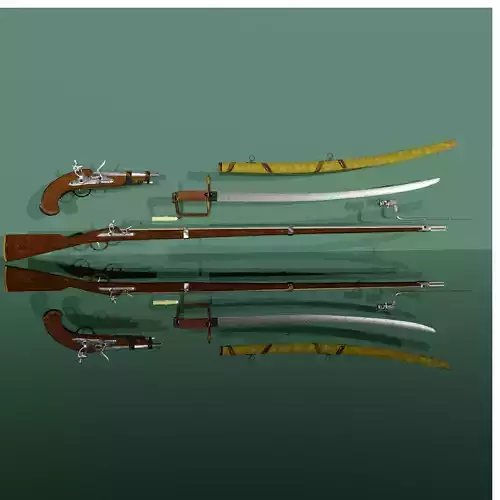 1800s Full Napoleonic Pack Of Weapons Musket Sabre Pistol bonus Low-poly 3D model