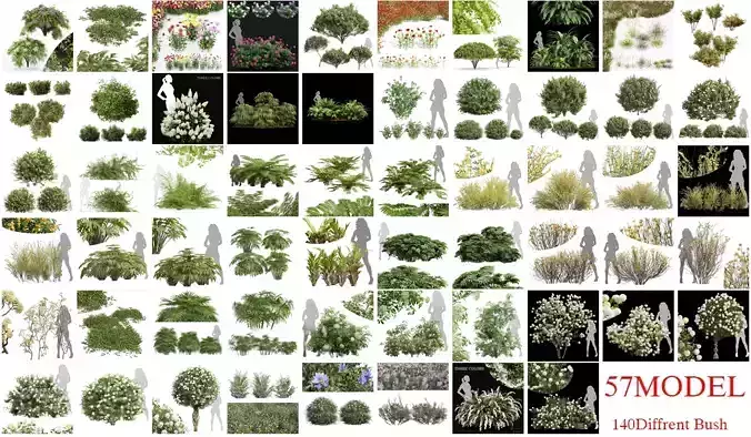 57 Different SETS Of Bush Flowers SET VOL05 3D Model Collection