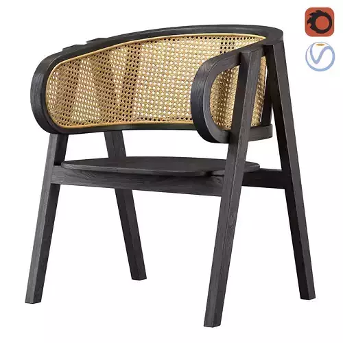 Black Modern wooden rattan chair 