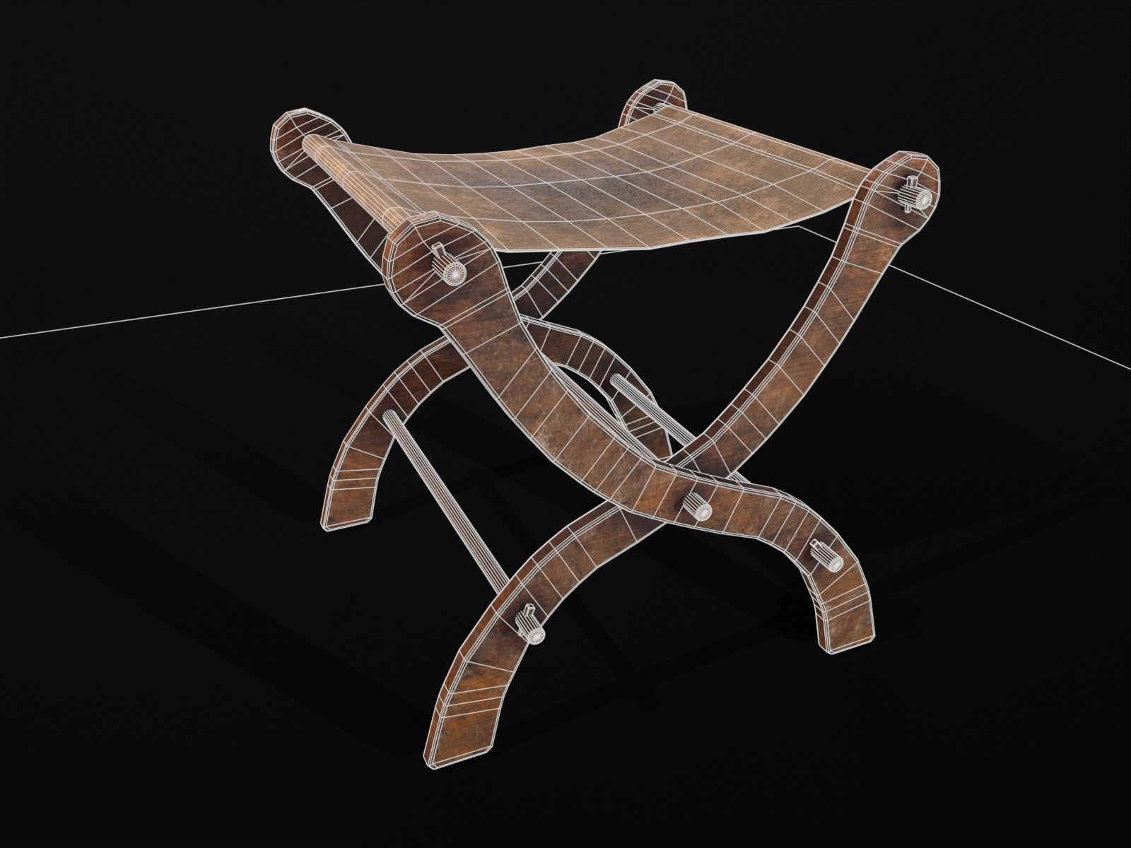 Old Medieval Stool - Chair  Low-poly 3D model_16