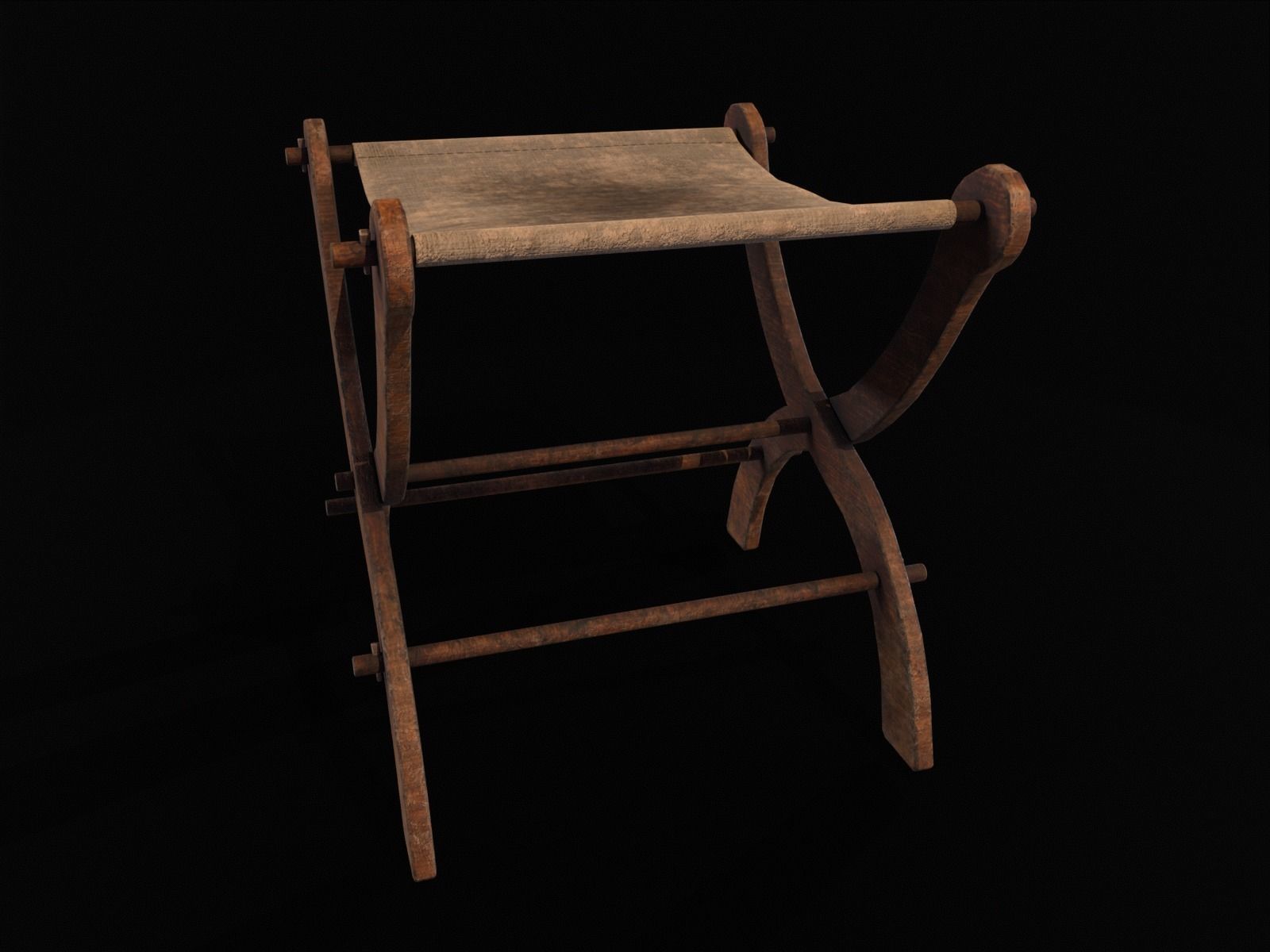Old Medieval Stool - Chair  Low-poly 3D model_2