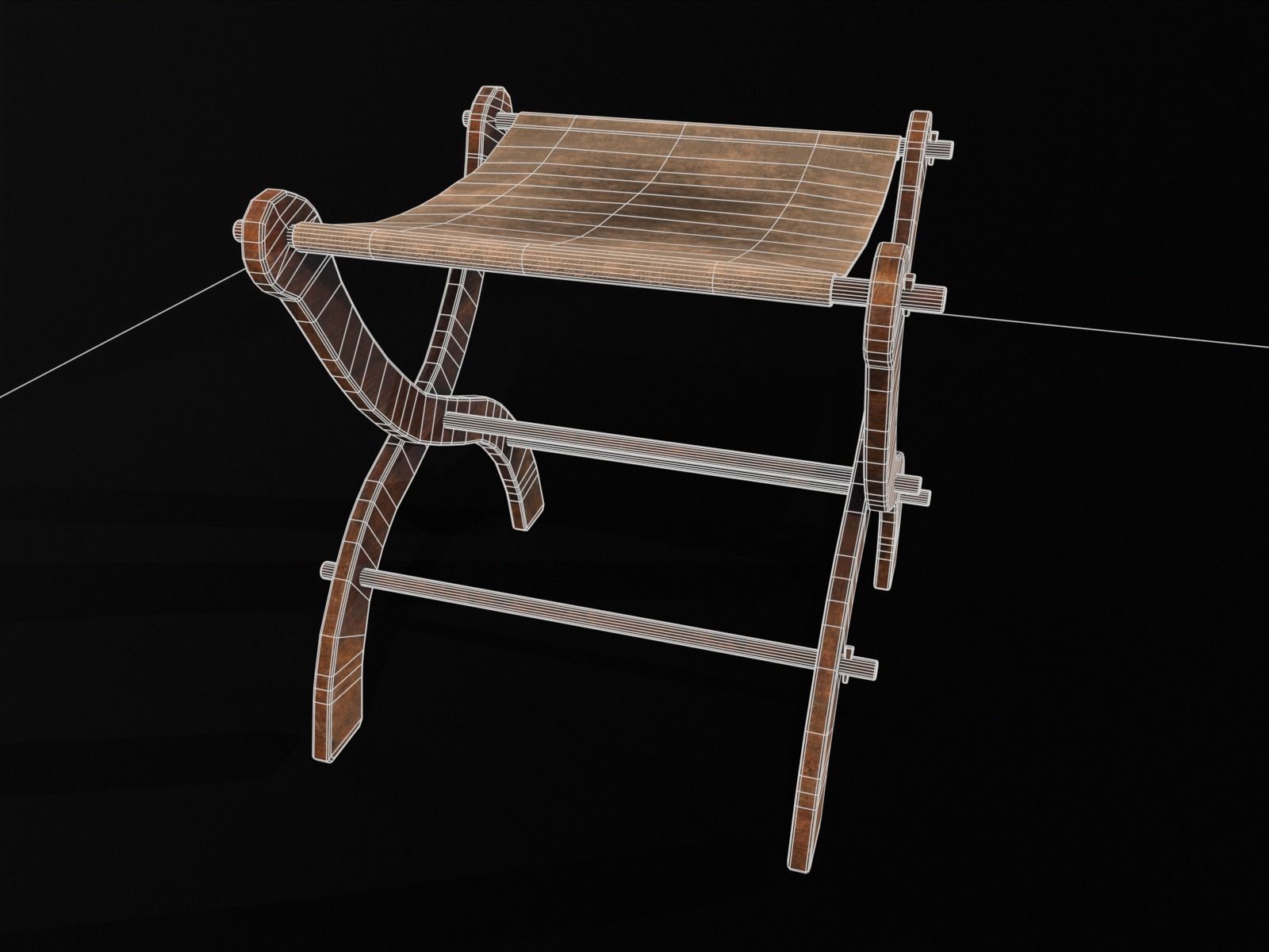 Old Medieval Stool - Chair  Low-poly 3D model_11