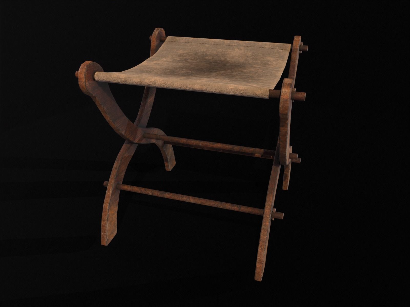Old Medieval Stool - Chair  Low-poly 3D model_4