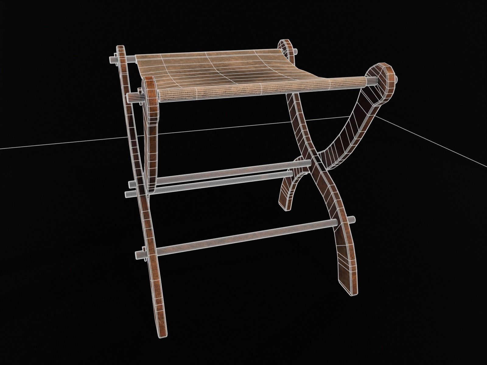 Old Medieval Stool - Chair  Low-poly 3D model_3