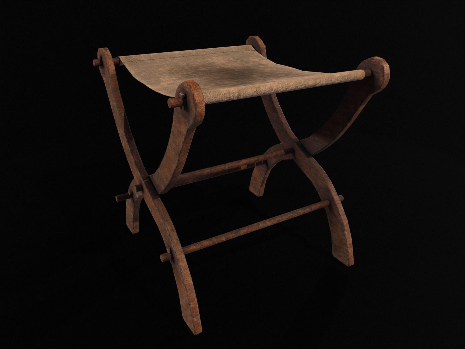 Old Medieval Stool - Chair  Low-poly 3D model_9