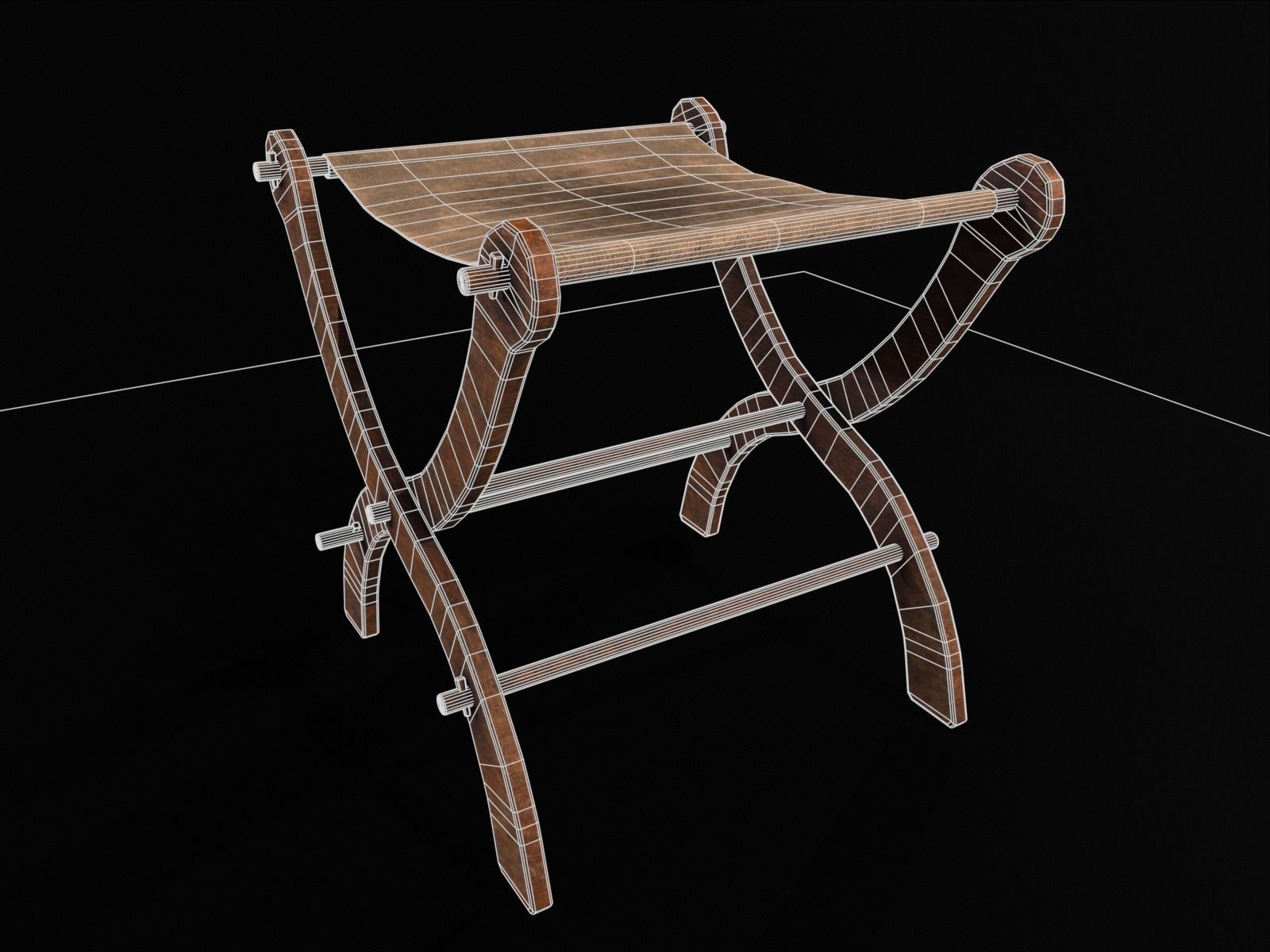 Old Medieval Stool - Chair  Low-poly 3D model_10