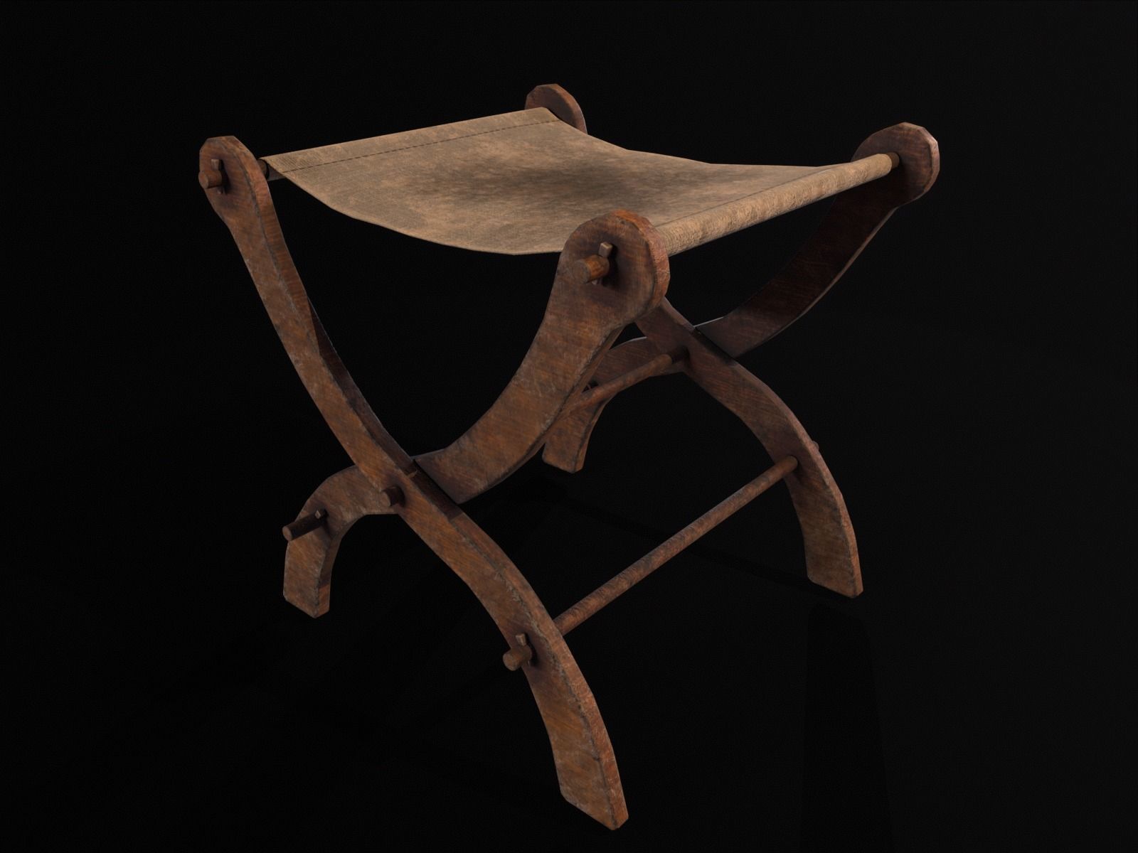 Old Medieval Stool - Chair  Low-poly 3D model_7