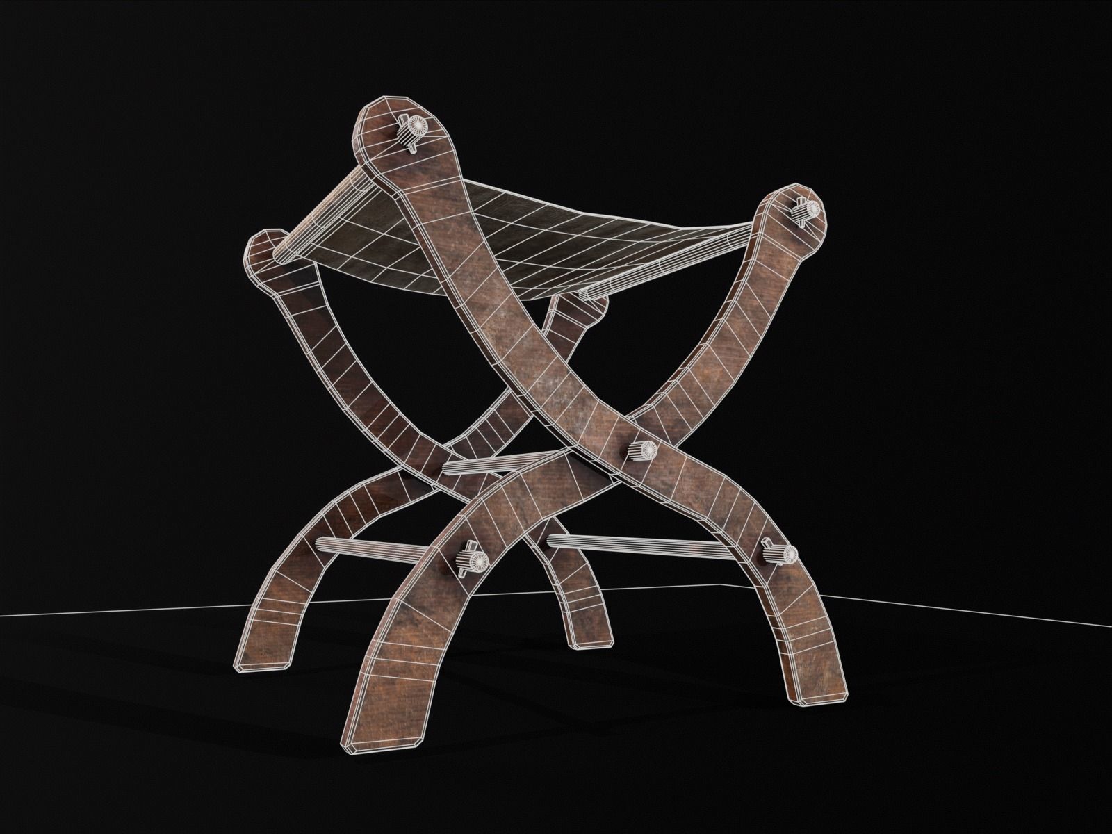 Old Medieval Stool - Chair  Low-poly 3D model_24