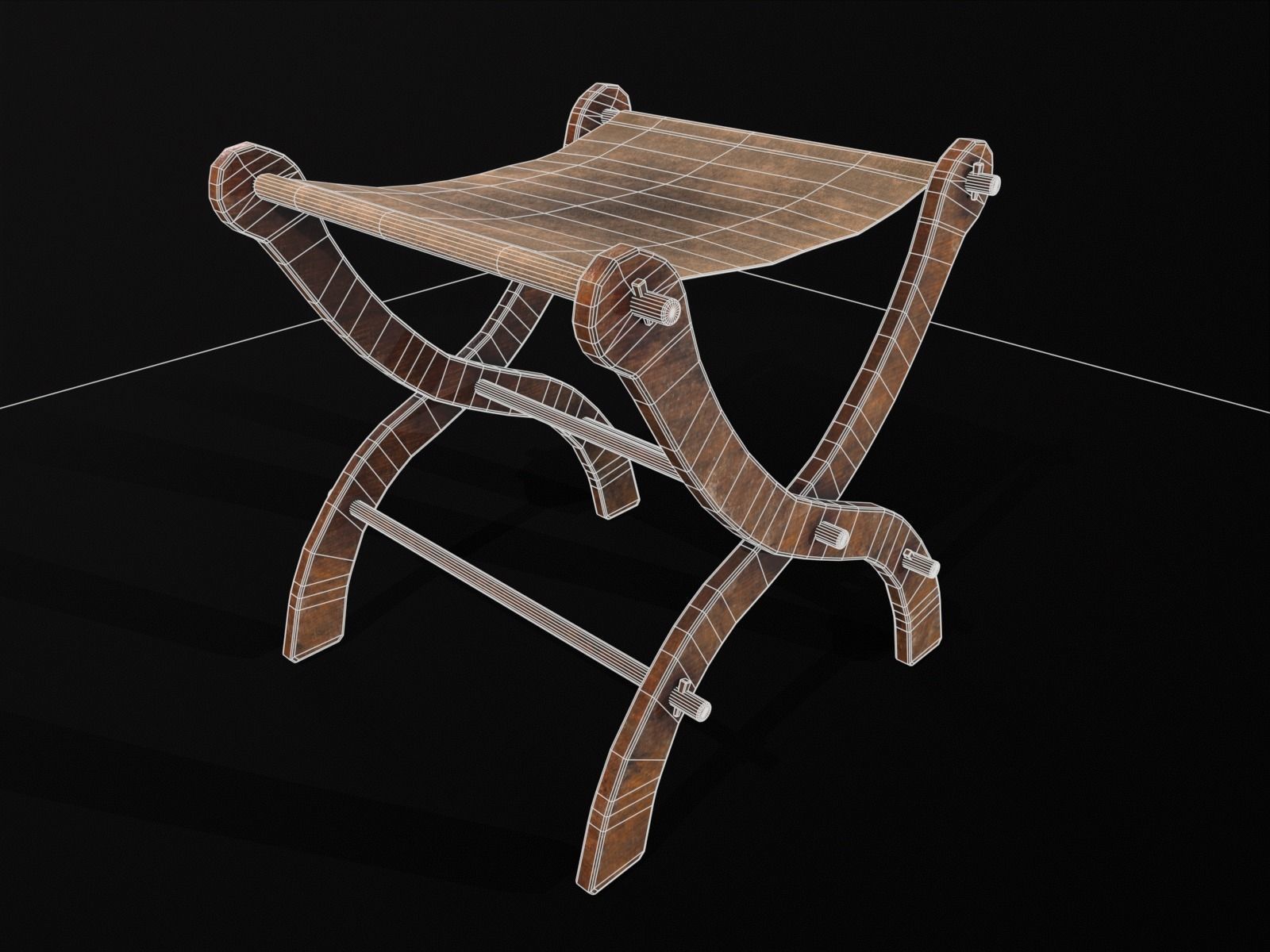 Old Medieval Stool - Chair  Low-poly 3D model_14