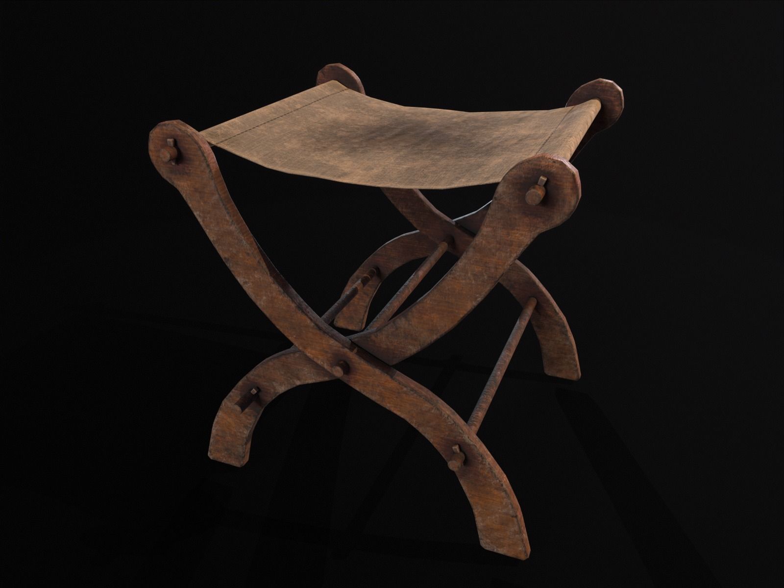 Old Medieval Stool - Chair  Low-poly 3D model_5