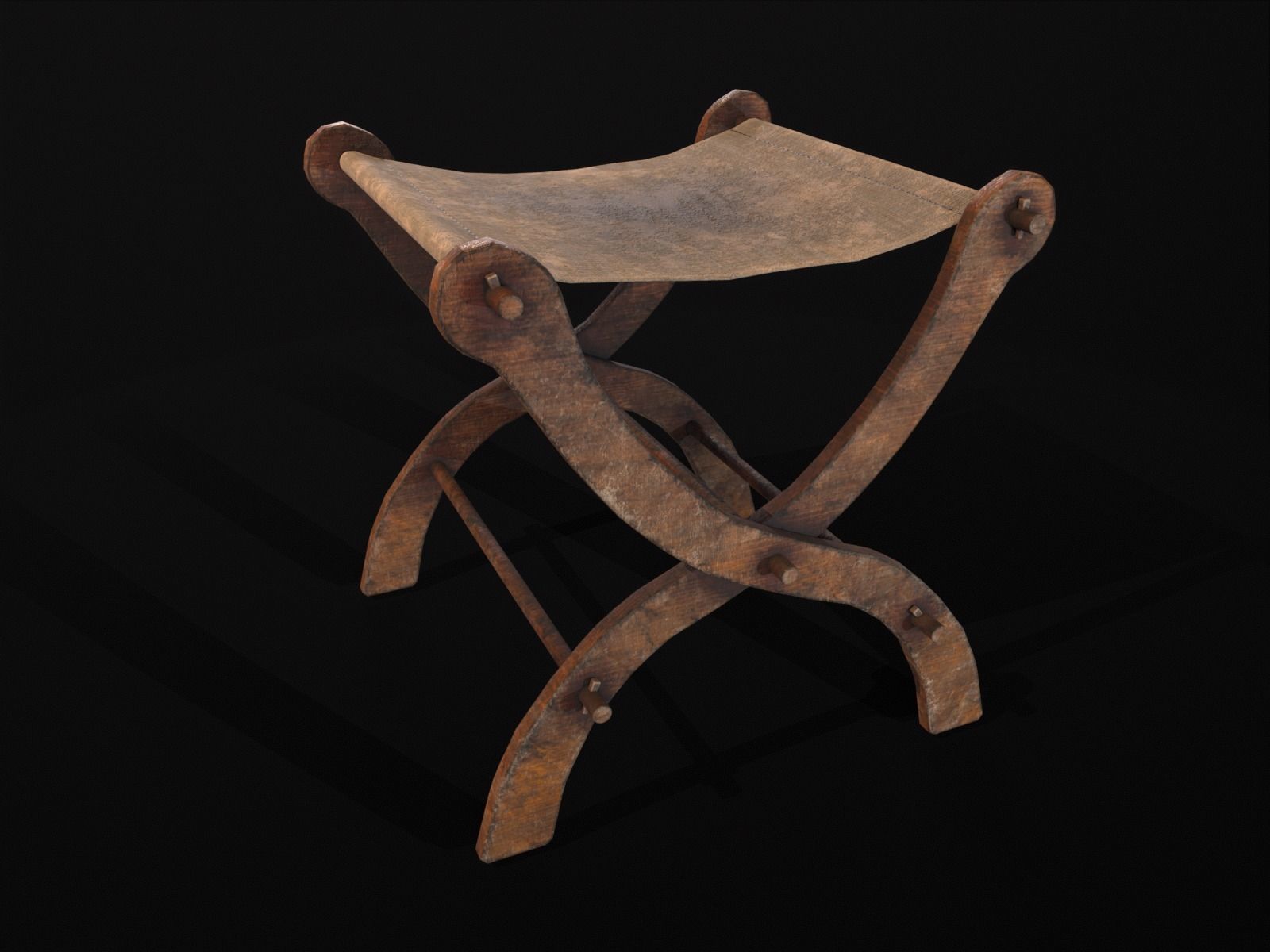 Old Medieval Stool - Chair  Low-poly 3D model_15
