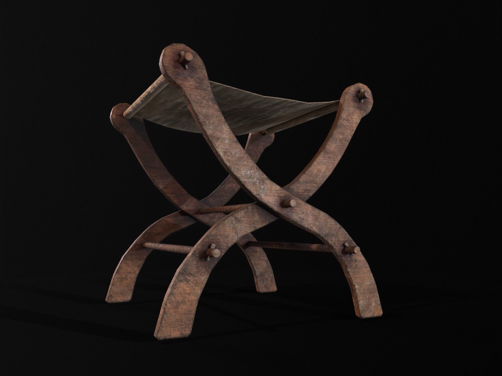 Old Medieval Stool - Chair  Low-poly 3D model_23