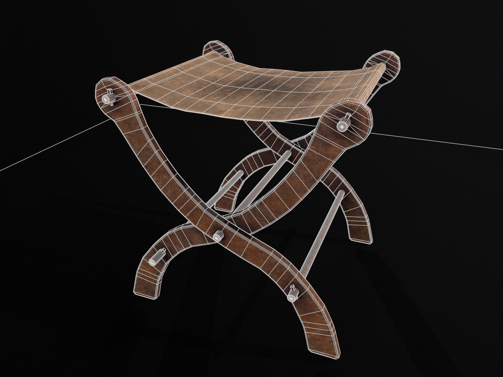 Old Medieval Stool - Chair  Low-poly 3D model_6