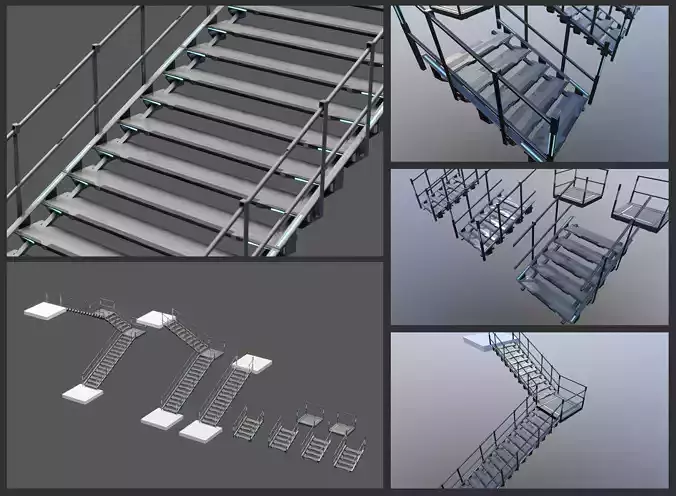 Scifi Modular Stairs Low-poly 3D model Scifi Modular Stairs Low-poly 3D model