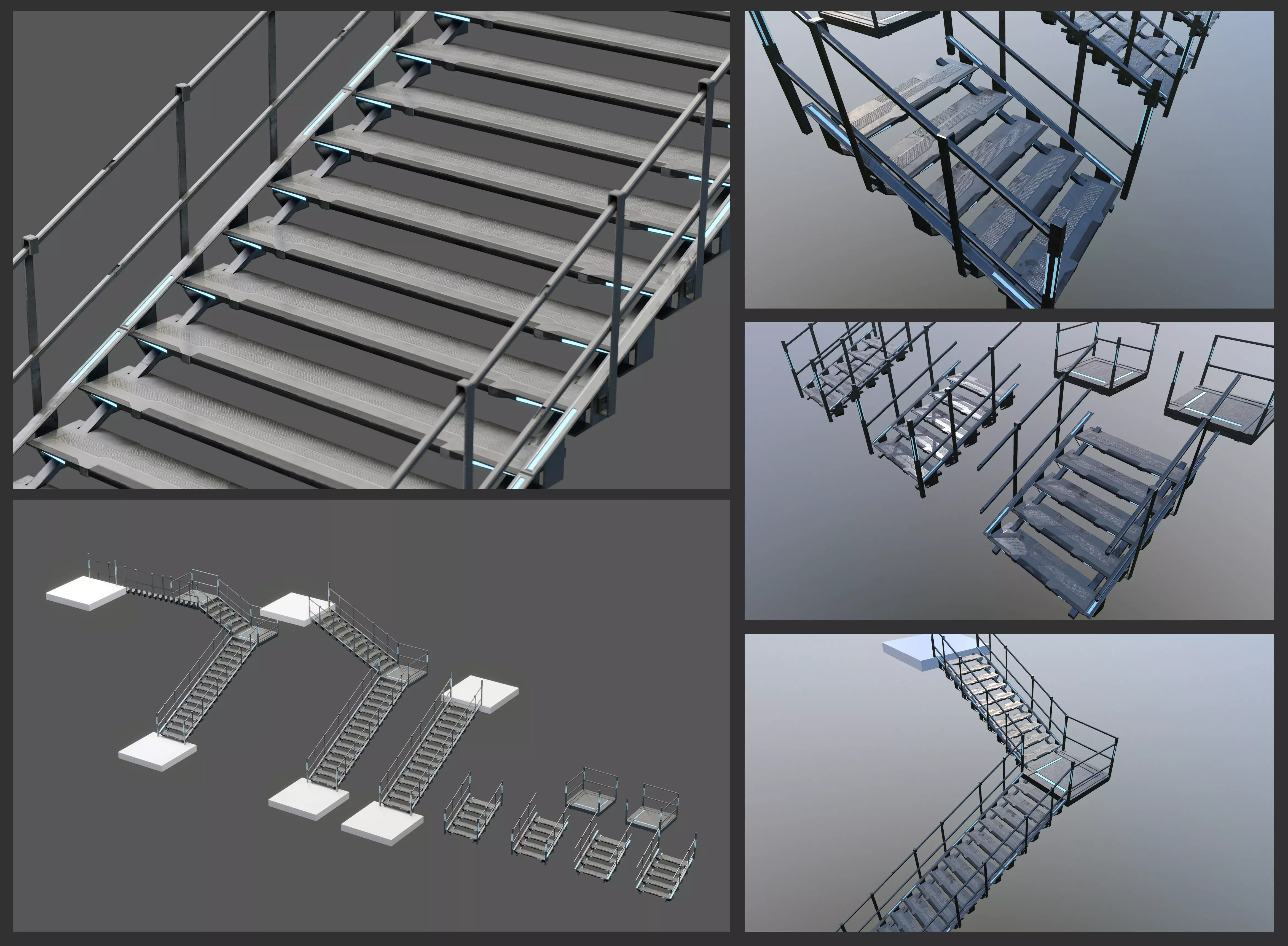 Scifi Modular Stairs Low-poly 3D model_0
