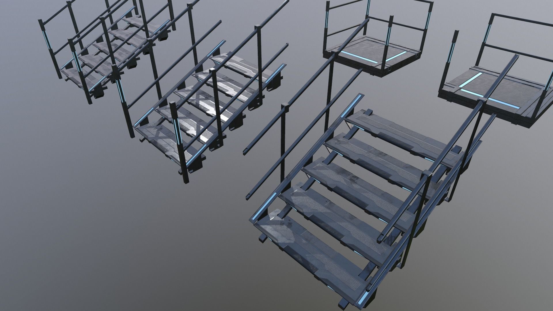 Scifi Modular Stairs Low-poly 3D model_17
