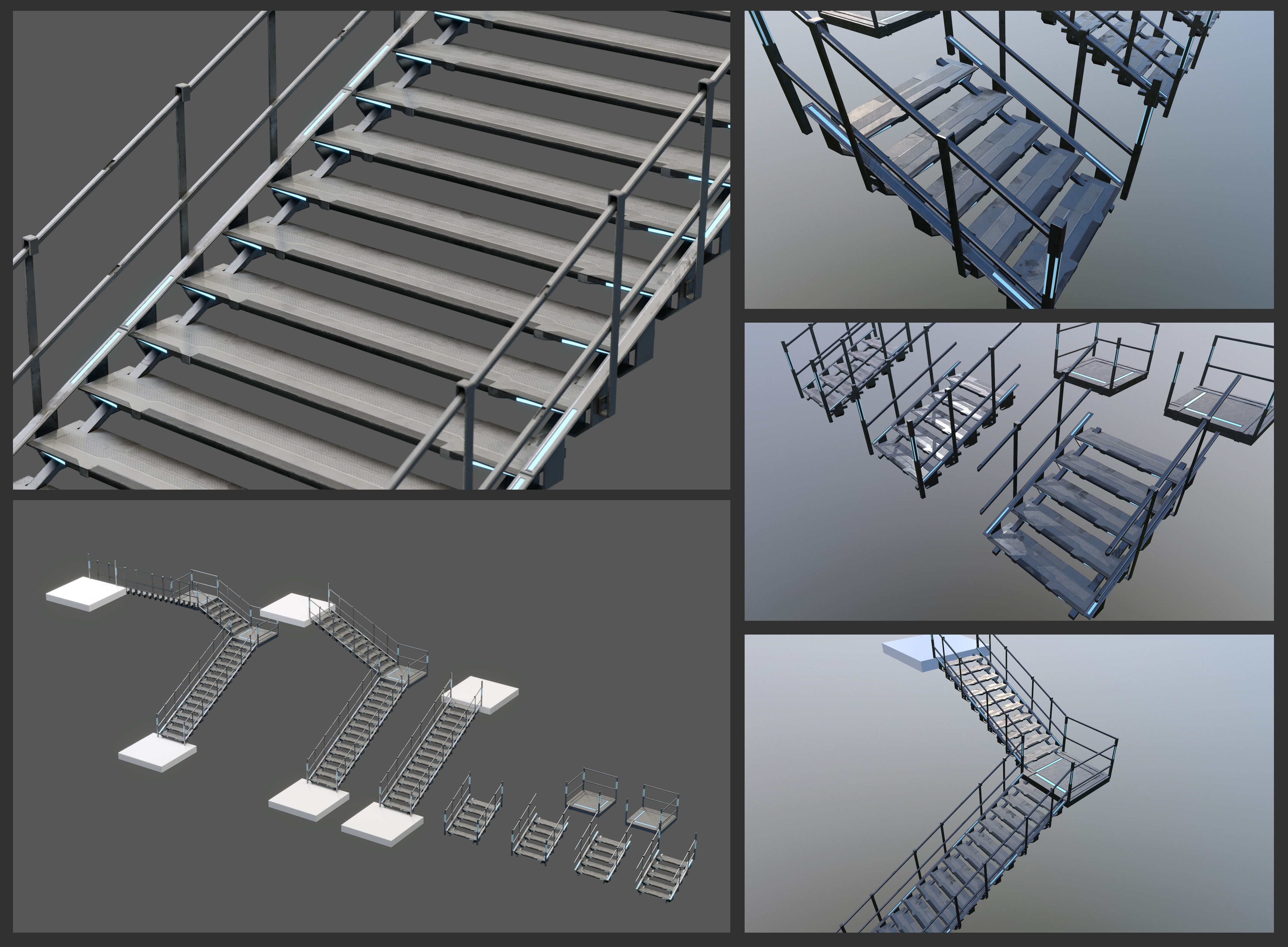 Scifi Modular Stairs Low-poly 3D model_18