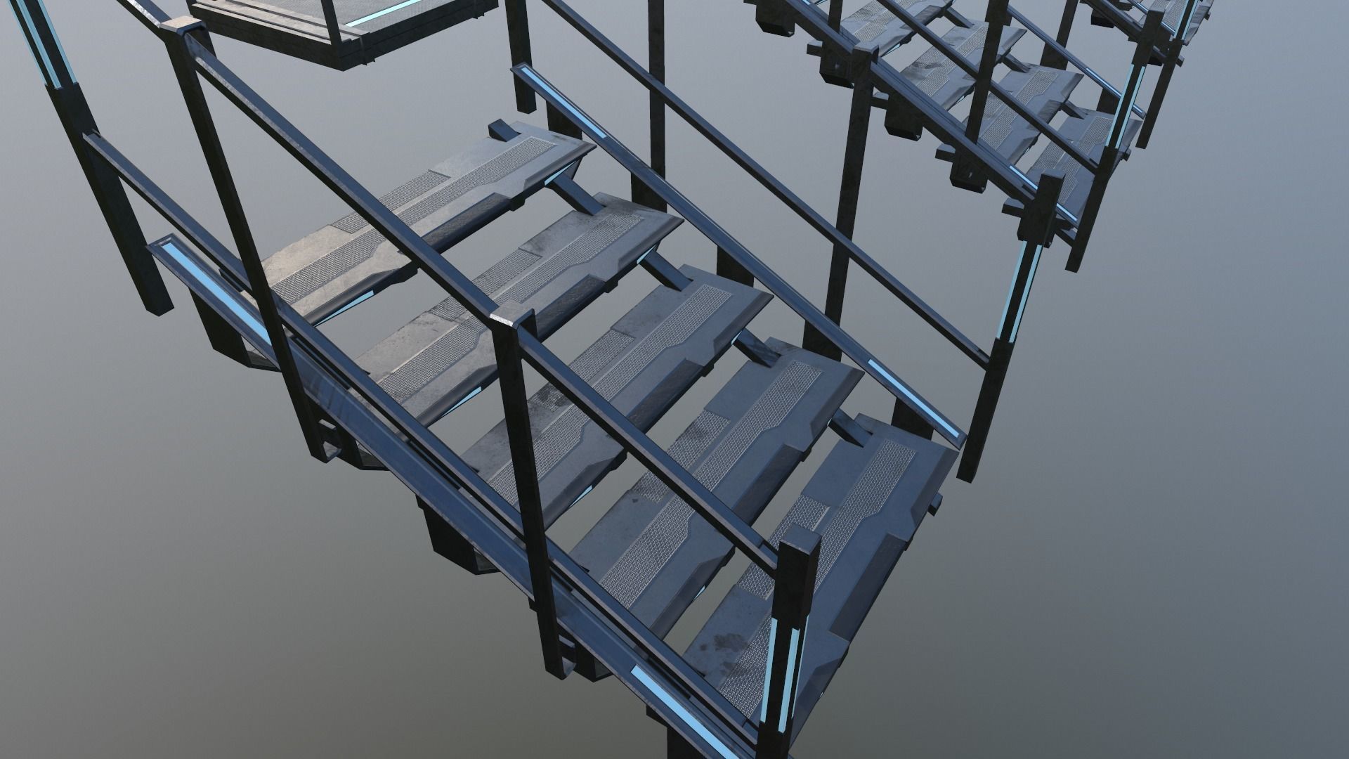 Scifi Modular Stairs Low-poly 3D model_15