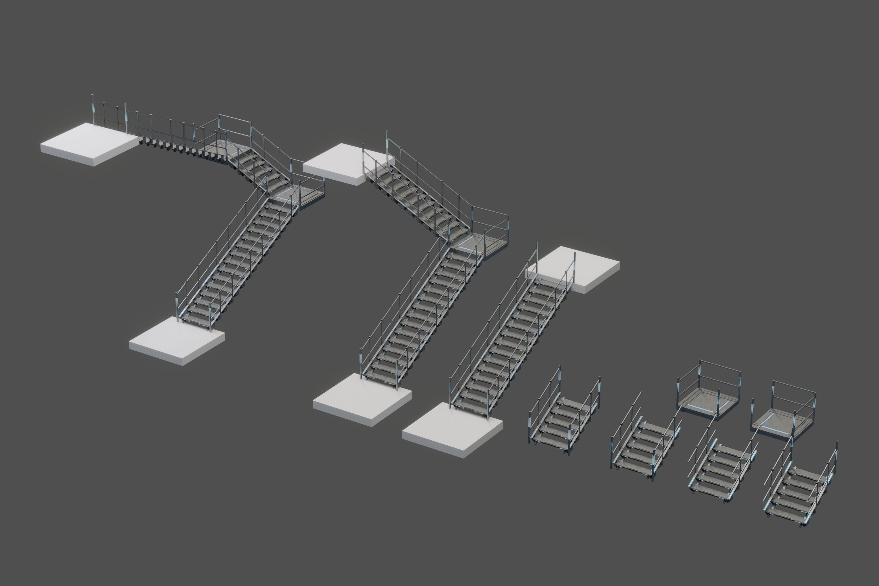 Scifi Modular Stairs Low-poly 3D model_5