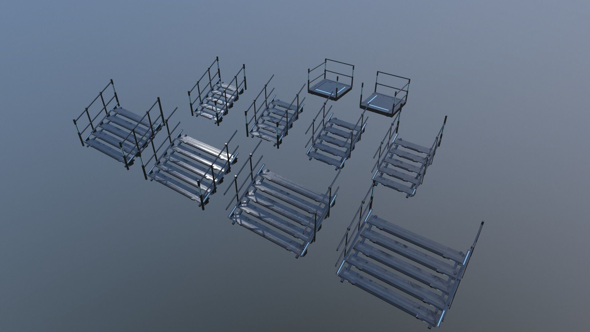 Scifi Modular Stairs Low-poly 3D model_16