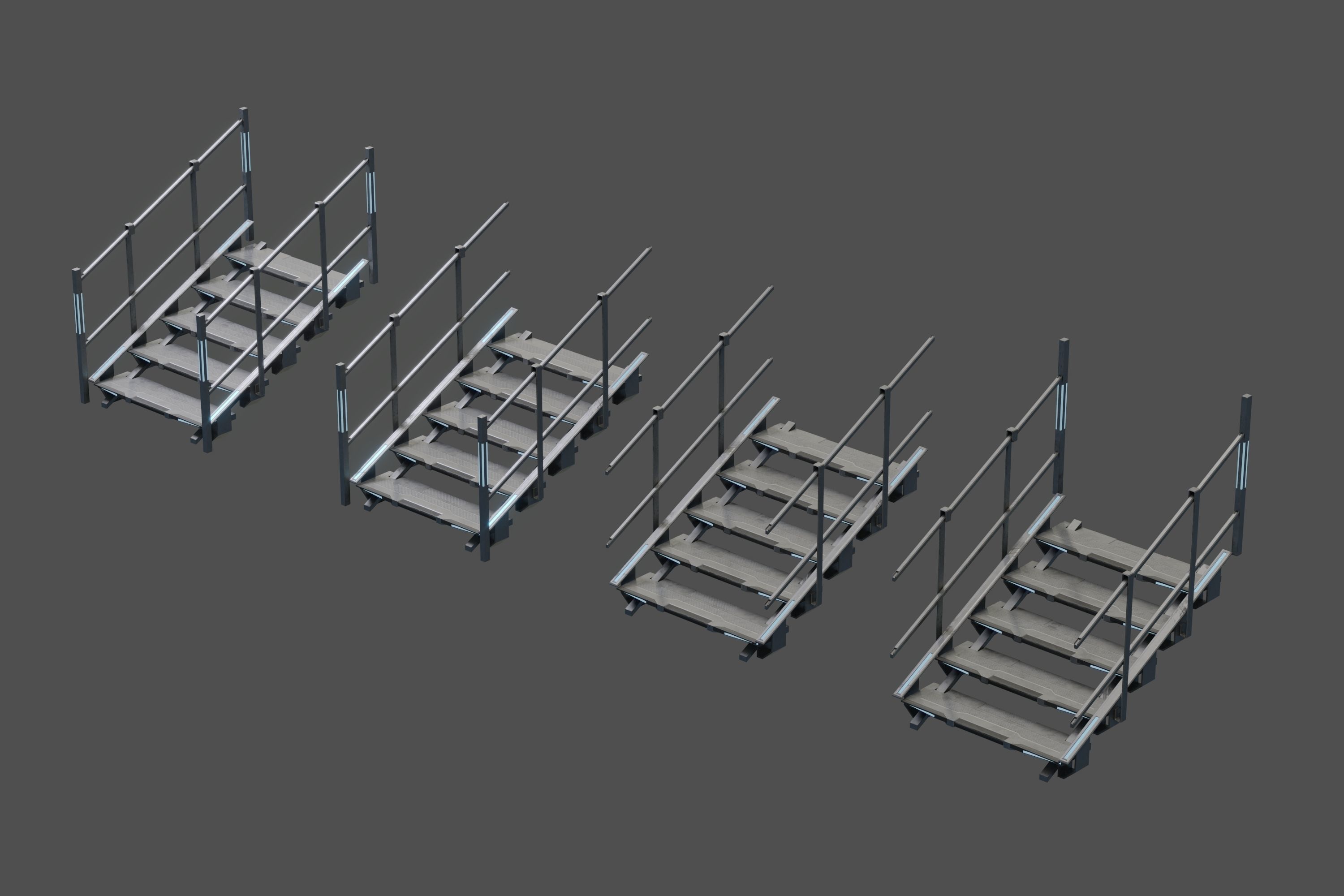 Scifi Modular Stairs Low-poly 3D model_9