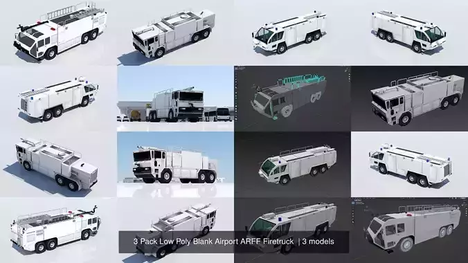 3 Pack Low Poly Blank Airport ARFF Firetruck 