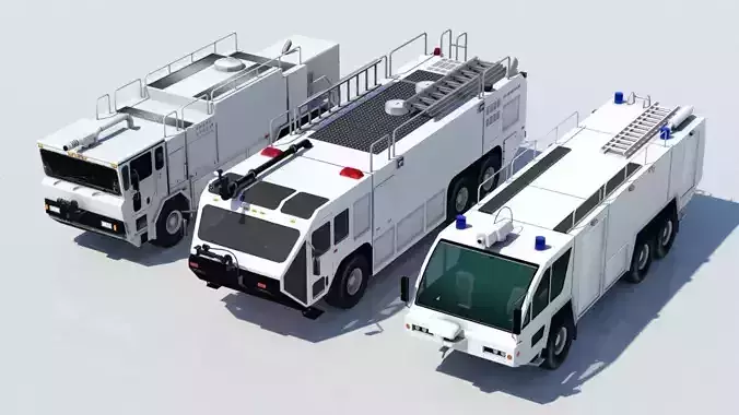3 Pack Low Poly Blank Airport ARFF Firetruck  3D Model Collection