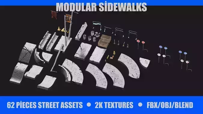 Street Assets 62 Pieces Pack Low-poly 3D model