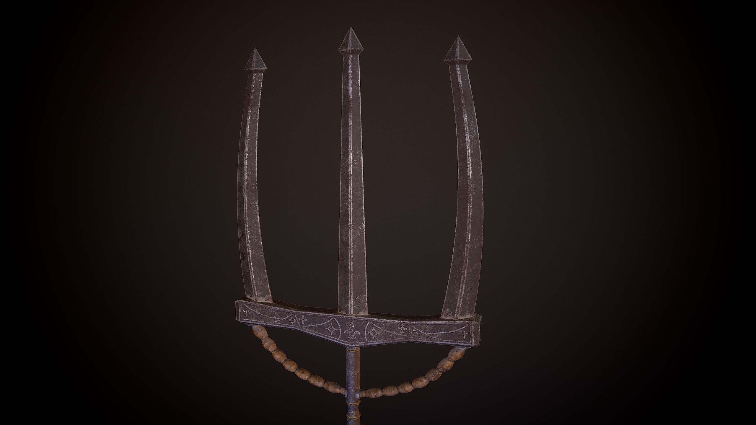 Fantasy Old Trident Low-poly 3D model_6