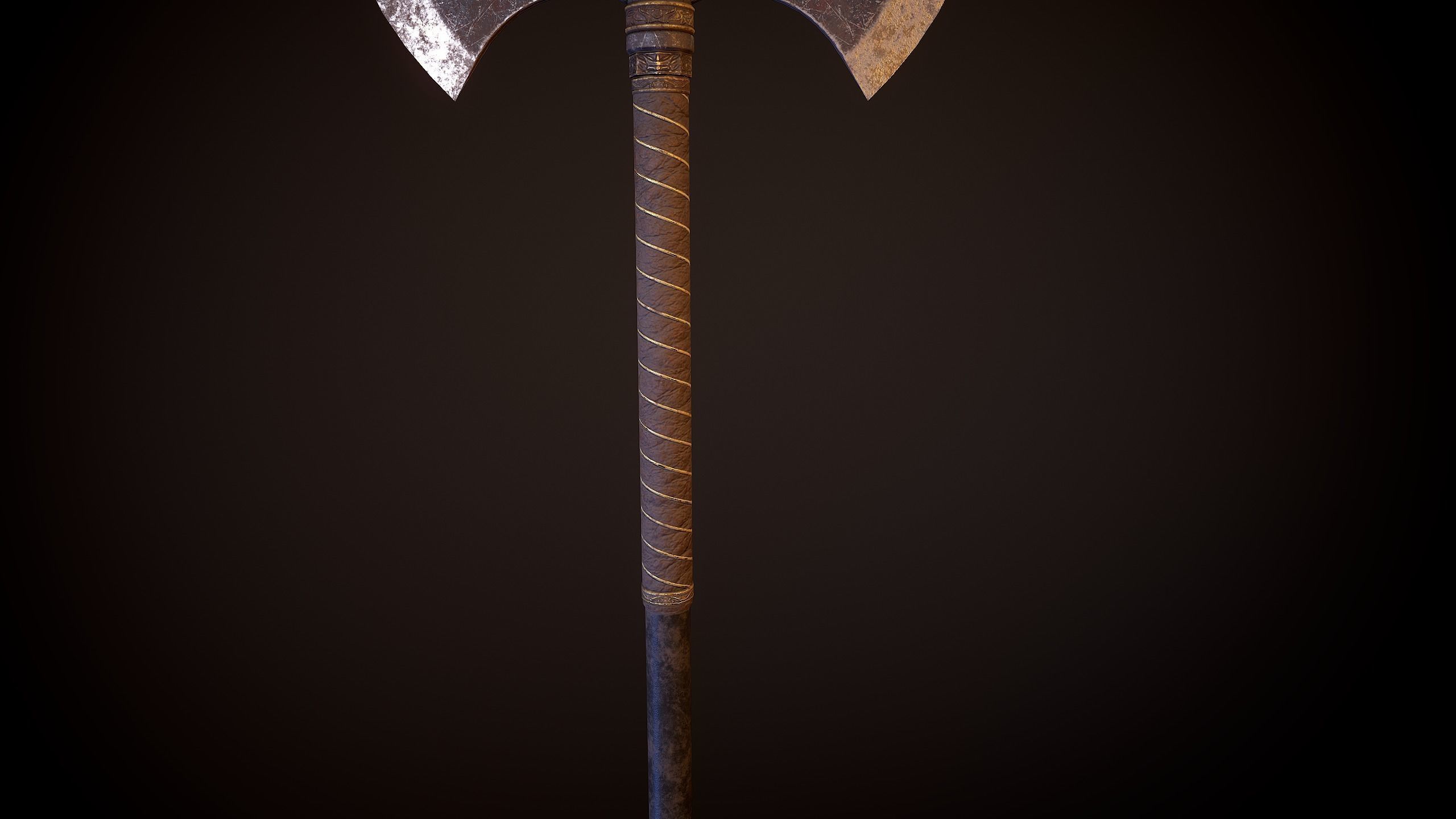 Fantasy Old Two Handed Axe Low-poly 3D model_7