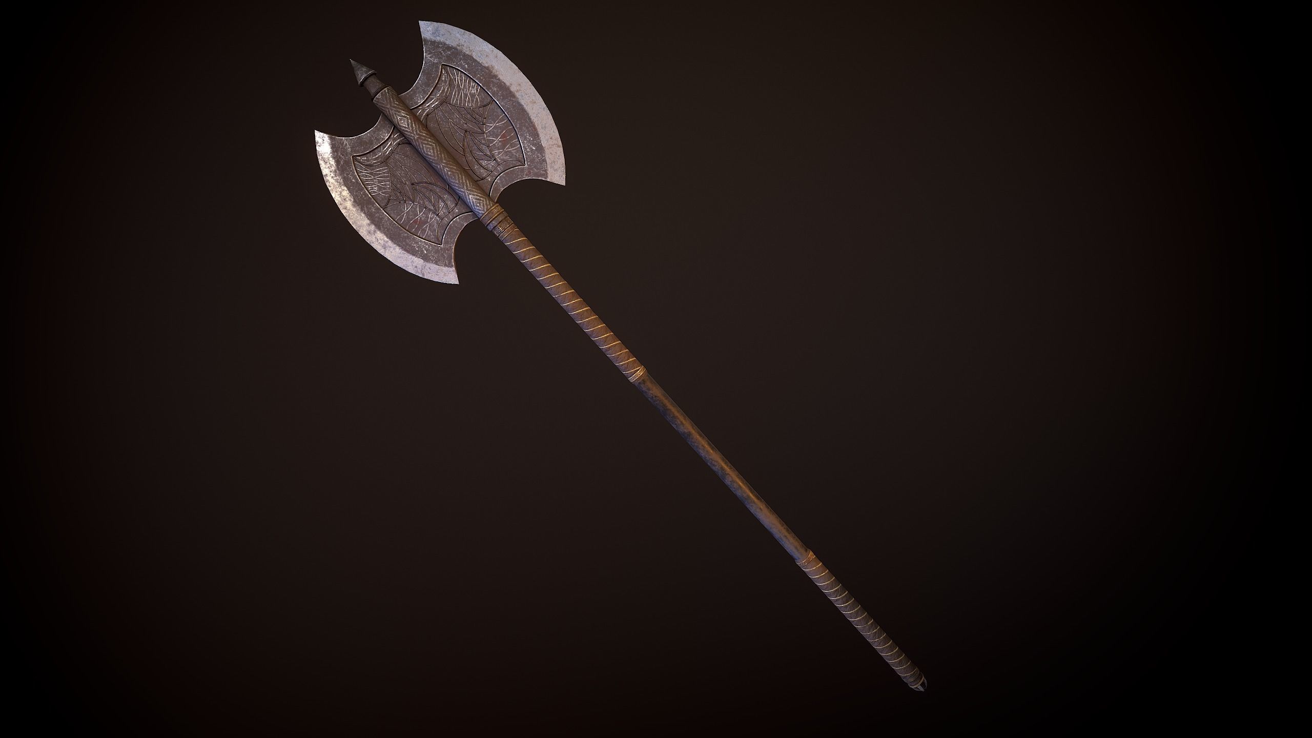 Fantasy Old Two Handed Axe Low-poly 3D model_8