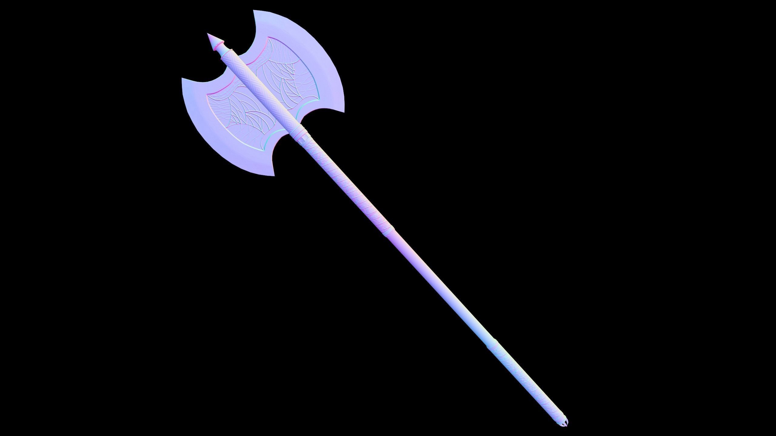 Fantasy Old Two Handed Axe Low-poly 3D model_3