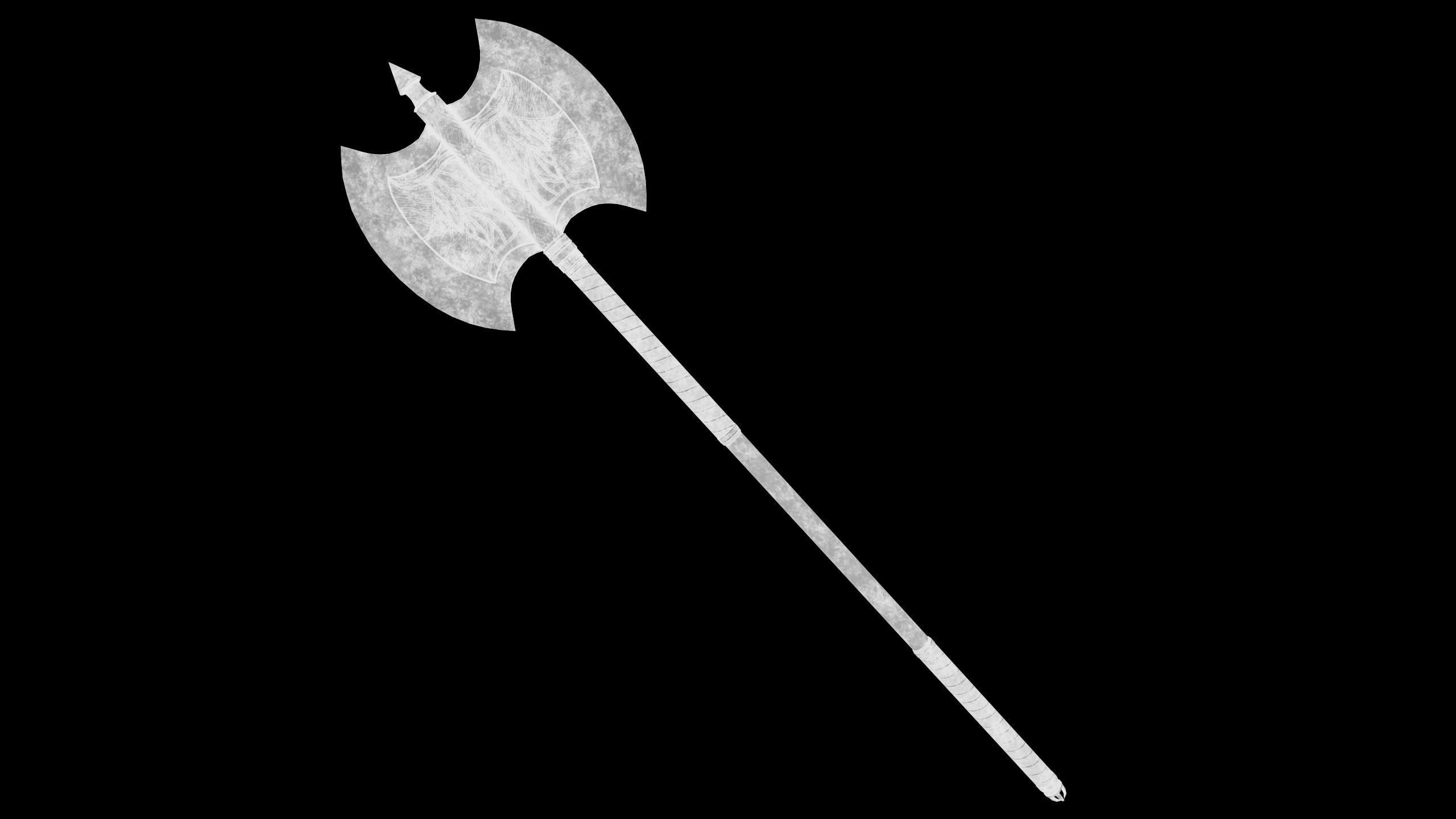 Fantasy Old Two Handed Axe Low-poly 3D model_4