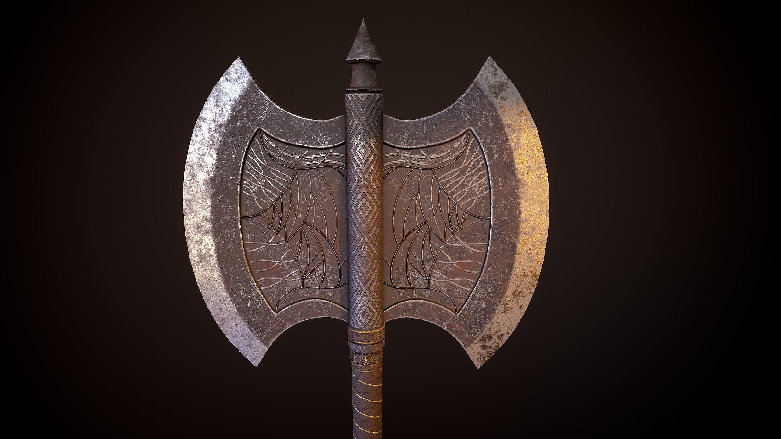 Fantasy Old Two Handed Axe Low-poly 3D model_6