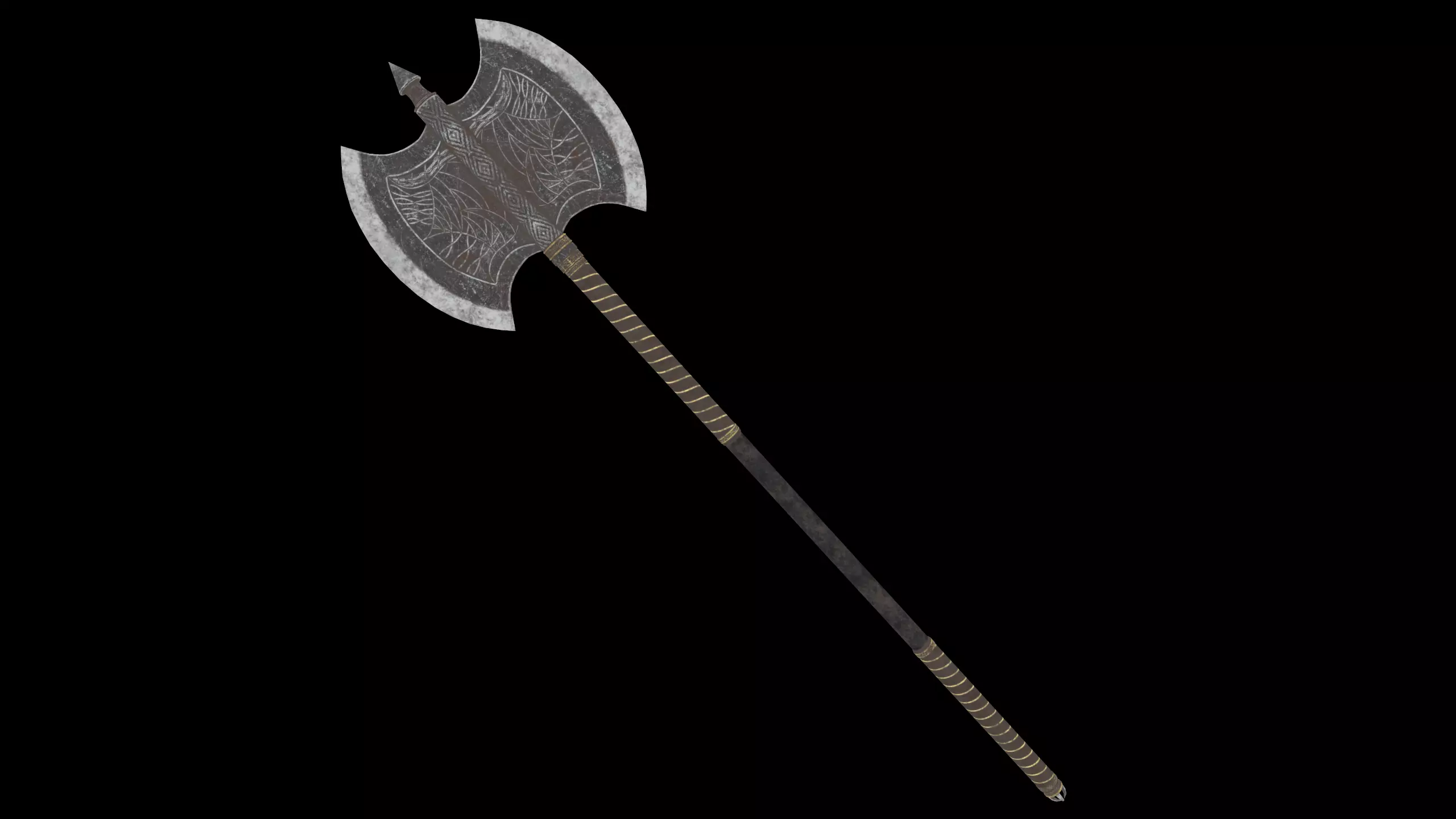Fantasy Old Two Handed Axe Low-poly 3D model_0