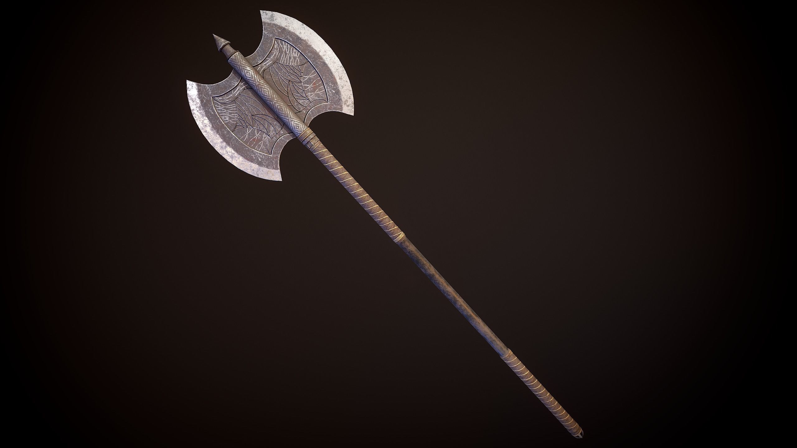 Fantasy Old Two Handed Axe Low-poly 3D model_1