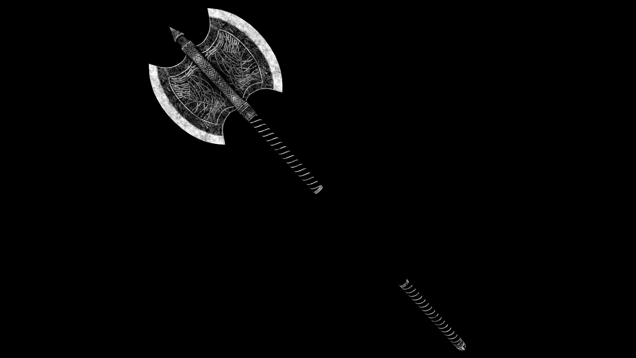 Fantasy Old Two Handed Axe Low-poly 3D model_2